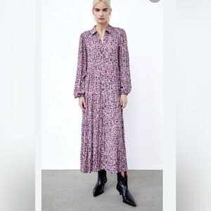 Zara Pink and Purple Long Sleeve Dress